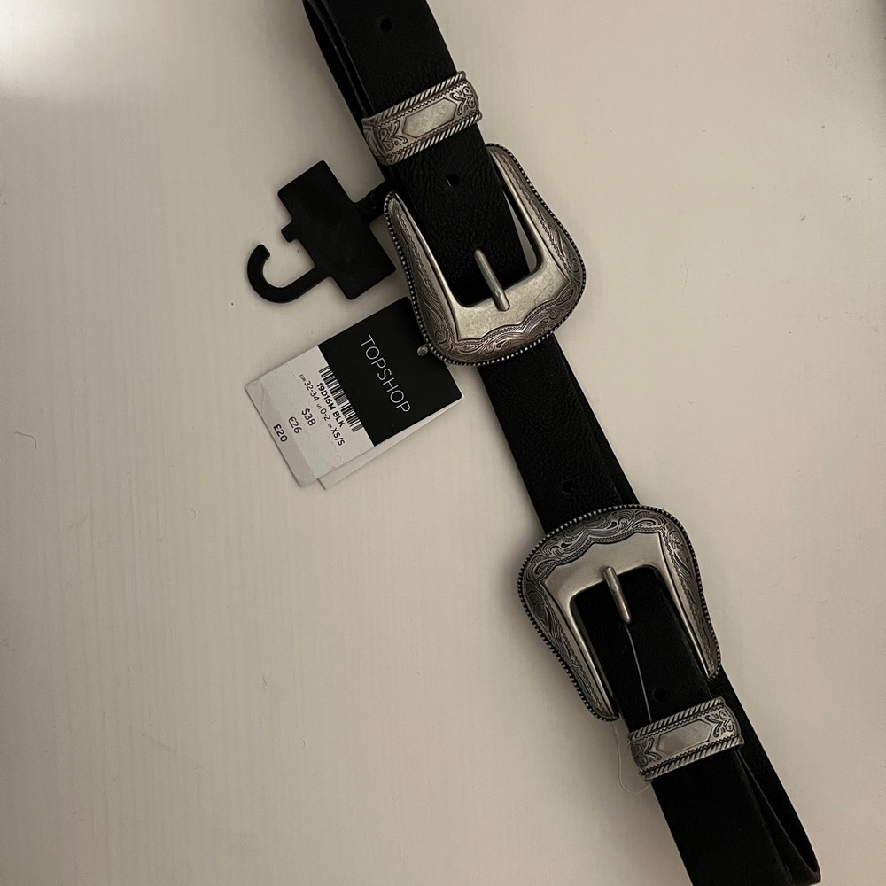 Topshop Dual Buckle Black Belt with Silver Accents